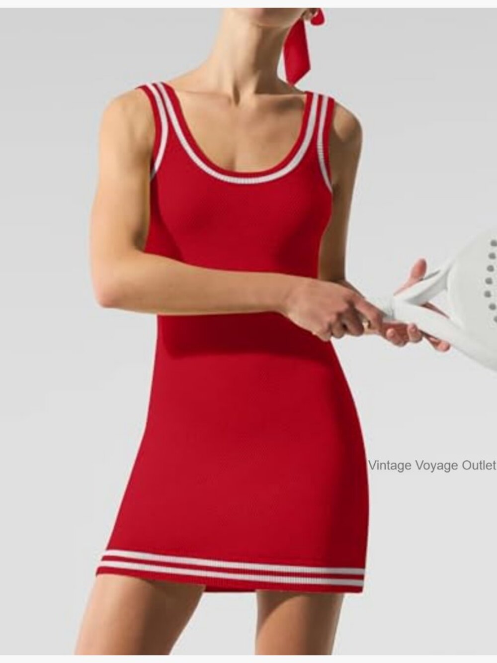 Striped Knit Tank Mini Dress Women Activewear Sleeveless Bodycon Club Golf - Picture 3 of 7